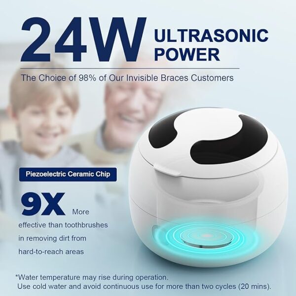 Upgraded Ultrasonic Retainer Cleaner, 45kHz Retainer Cleaner Machine for Denture Cleaner, Retainer Cleaner, Mouth Guard Cleaner, Night Guard Cleaner, Denture Cleaner with 200ML Dental Cleaning Pod - Image 3