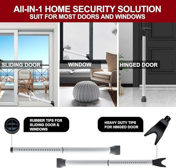 AceMining Upgraded Door Security Bar & Sliding Patio Bar, Heavy Duty Stoppers Adjustable Jammer for Home, Apartment, Travel (1 Pack,White) - Image 5