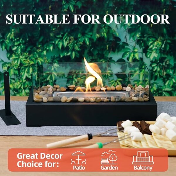 Tabletop Fire Pit - Safer Stainless Steel Small Table Fireplace with Cobblestone for Dinner Parties, Smores Maker - Indoor/Outdoor Portable Mini Table Top Firepit - Housewarming Gift - Image 6