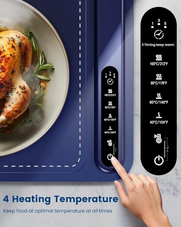 Food Warming Mat - Fast Heating Silicone Electric Warming Tray with 4 Level Temperature, Raised Feet Protects Table, Roll Up Buffet Hot Plates Heat Pad, Portable Food Warmer for Parties Home Travel - Image 3