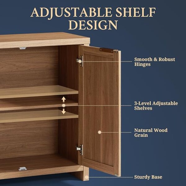 Hampstead Storage Sideboard Cabinet with Rattan Doors and Adjustable Shelves, Buffet Kitchen Cabinet Cupboard Console for Living Room, Set of 3 - Image 6