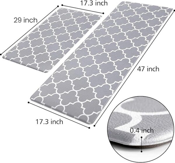 KMAT Kitchen Mat [2 PCS] Cushioned Anti-Fatigue Kitchen Rug, Waterproof Non-Slip Kitchen Mats and Rugs Heavy Duty PVC Ergonomic Comfort Foam Rug for Kitchen, Floor Home, Office, Sink, Laundry,Grey - Image 6