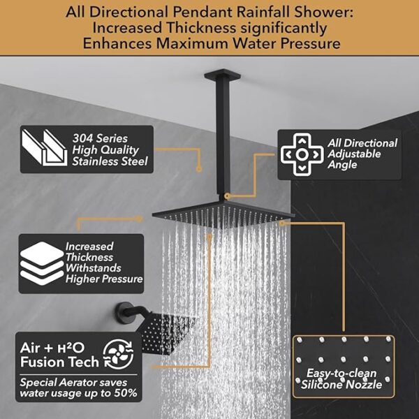 VANFOXLE Shower Faucet Set Matte Black Shower System,Push Button Diverter Shower Faucet with 2 in 1 Handheld,Ceiling Mount 10 Inch Shower Head with 6 Inch Wall Mount Shower Head - Image 2
