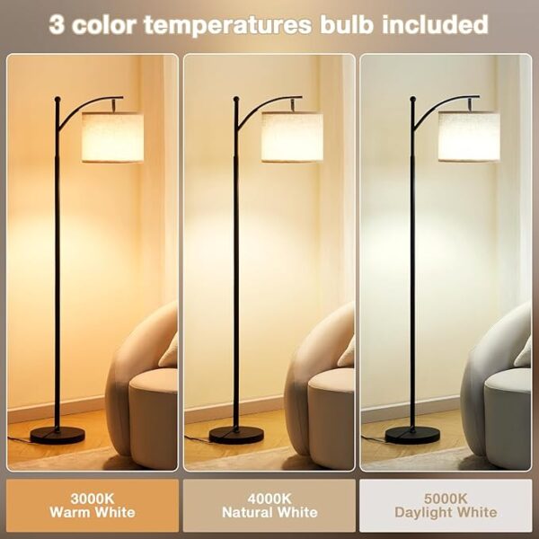 Ambimall 60" Floor Lamps for Living Room with 3 Color Temperatures, Standing Lamp Tall with Adjustable Linen Shade, Tall Lamps for Living Room Bedroom Office Classroom Dorm Room(9W Bulb Included) - Image 5