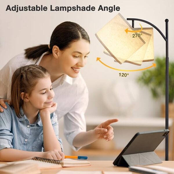 Ambimall 60" Floor Lamps for Living Room with 3 Color Temperatures, Standing Lamp Tall with Adjustable Linen Shade, Tall Lamps for Living Room Bedroom Office Classroom Dorm Room(9W Bulb Included) - Image 4