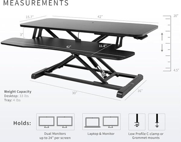 VIVO 42 inch Desk Converter, K Series, Height Adjustable Sit to Stand Riser, Dual Monitor and Laptop Workstation with Wide Keyboard Tray, Black, DESK-V042KB - Image 2