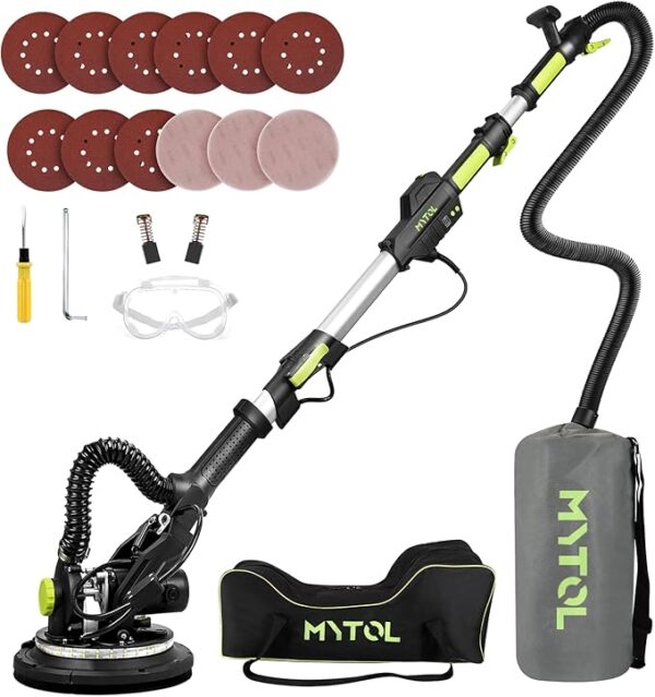 Drywall Sander, 7.2A Electric Drywall Sander with Vacuum Dust Collection, LED Light, 6 Variable Speed Digital Display 900-1800RPM, Foldable & Extendable Handle, 9 Sanding Discs&3 Grid Sandpaper