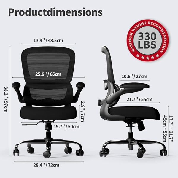 Office Chair - Ergonomic Desk Chair with Adjustable Lumbar Support, Mesh Computer Chair, Executive Chair for Home Office Comfortable Lumbar Support (Black) - Image 3