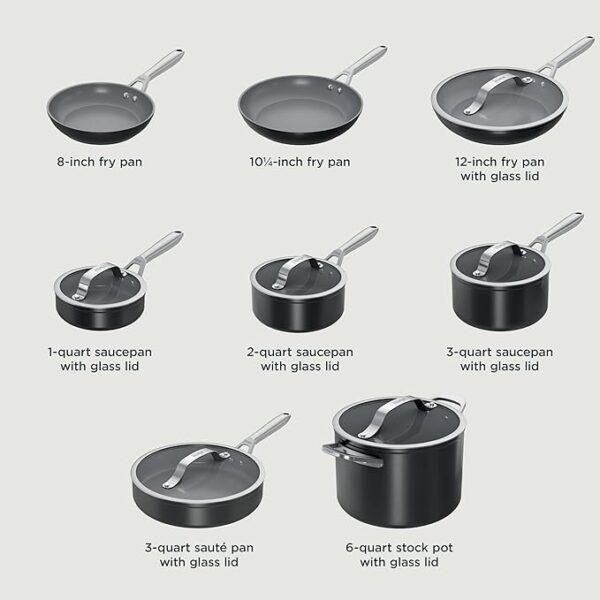 Ninja NeverStick Ceramic Pro 14-Piece Cookware Set, Non-Stick Pots & Pans Set with Glass Lids, Ceramic, Stainless Steel, Stove to Oven Safe, All Stovetops & Induction Compatible, Black, CW39014BK - Image 6