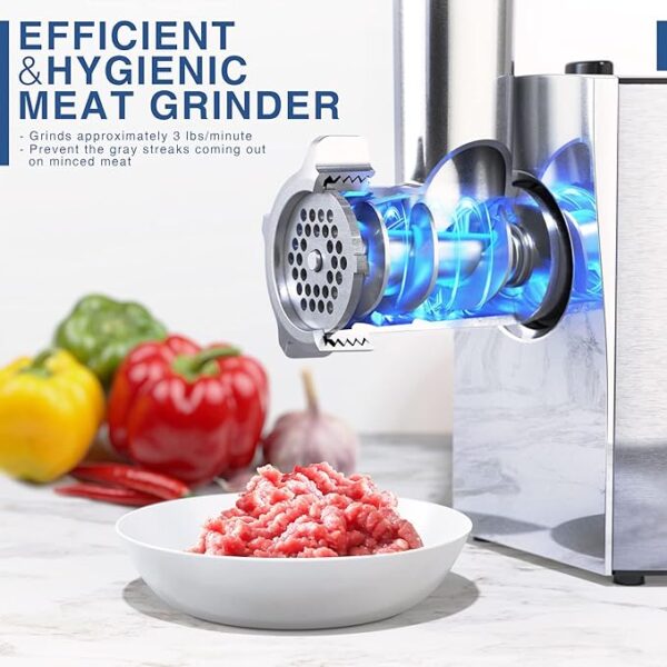 CHEFFANO Meat Grinder, 2600W Max Stainless Steel Meat Grinder Electric, ETL Approved Heavy Duty Meat Mincer Machine with 2 Blades, 3 Plates, Sausage Stuffer Tube & Kubbe Kit for Home Kitchen Use - Image 3