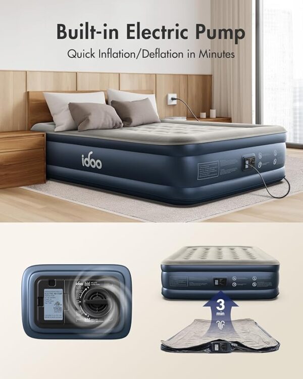 iDOO Queen Air Mattress with Built in Pump, 18 Raised Comfort Blow up Mattress, Upgraded Four Chamber Airbed, Inflatable Mattress for Guests and Home, colchon inflable, Air Bed, 650 lbs Max - Image 4