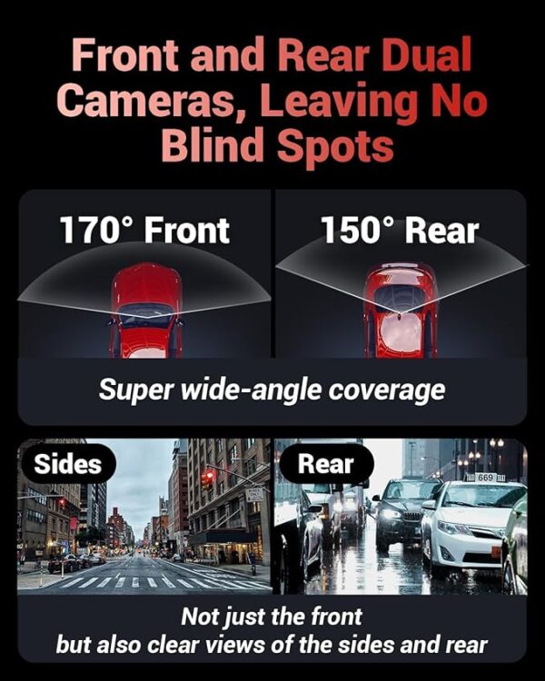 K600 4k Dash Cam Front and Rear, 3.59" IPS Screen, Built-in GPS 5G WiFi Dash Camera for Cars with App, UHD 2160P Night Vision Free 32G SD Card, 170° Wide Angle, HDR, 24H Parking Mode - Image 4