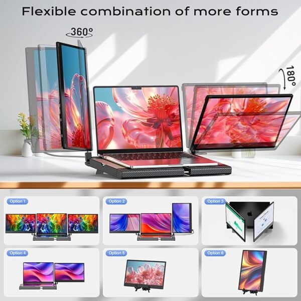 Laptop Screen Extender, 14" FHD 1080P Laptop Monitor Extender, Stretchable Base and Detachable Screen, Plug & Play, Triple Screen Extender Portable Laptop Compatible with Windows, Mac, Chrome - Image 4