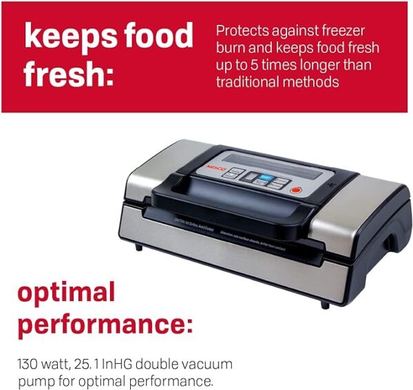 Nesco Deluxe Food VS-12 Vacuum Sealer, 130 Watts, Kit Bags & Viewing Lid, Compact, Silver - Image 5