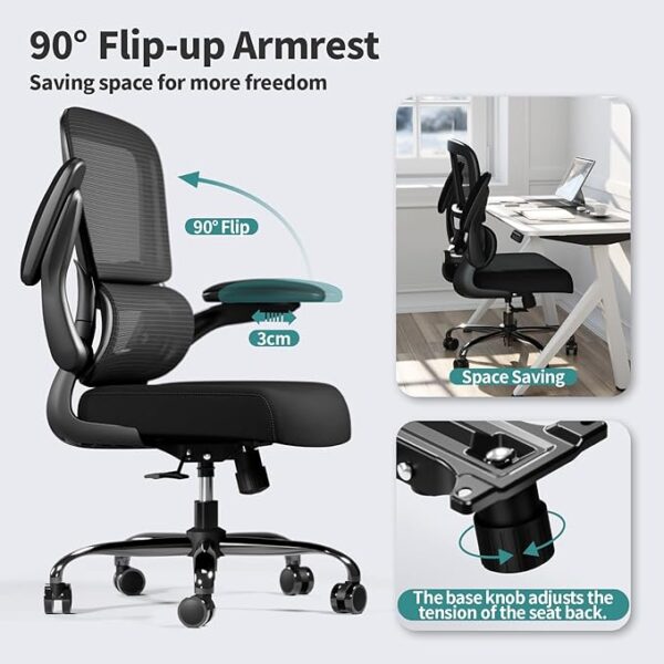 Office Chair - Ergonomic Desk Chair with Adjustable Lumbar Support, Mesh Computer Chair, Executive Chair for Home Office Comfortable Lumbar Support (Black) - Image 4