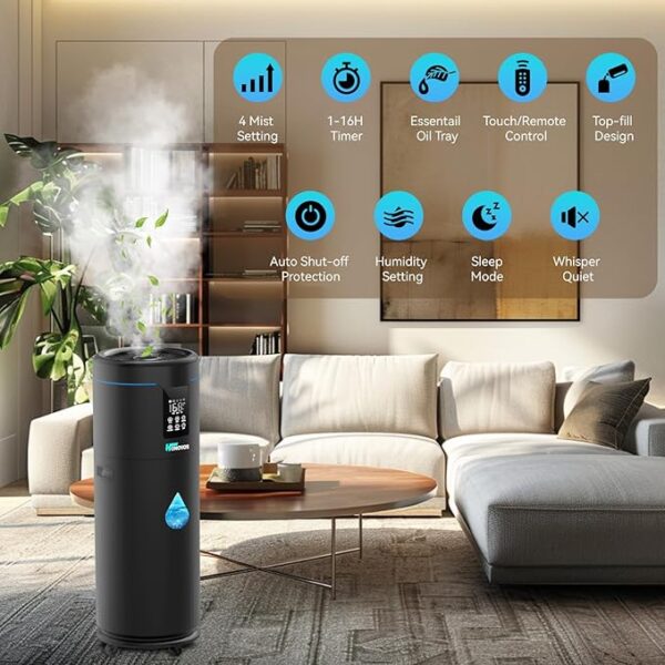 Humidifiers for Large Room Home Bedroom 2000 sq.ft. 17L/4.5Gal Large Humidifier with Extension Tube & 4 Speed Mist,Top Fill Wholehouse Humidifier with 360°Nozzle for Plant Commercial Greenhouse(Black) - Image 2