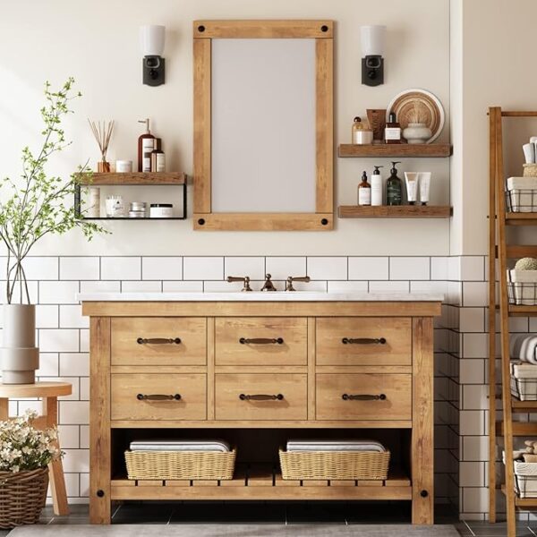 QEEIG Bathroom Shelves Over Toilet Wall Mounted Floating Shelves Farmhouse Shelf Toilet Paper Storage Small 16 inch Set of 3, Rustic Brown (019-BN3) - Image 3