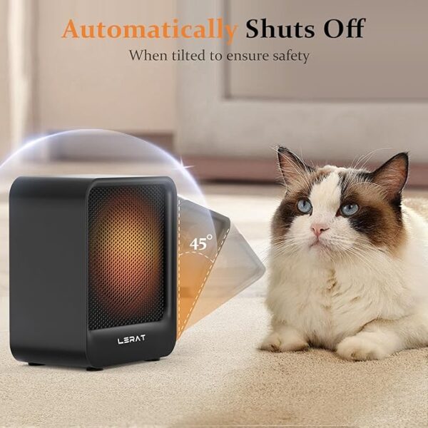 Electric Space Heater, Small Heater for Indoor Use, 500 Watts High Output & 2 Speeds, Mini Personal Heater for Office Desk Camping, Black - Image 4