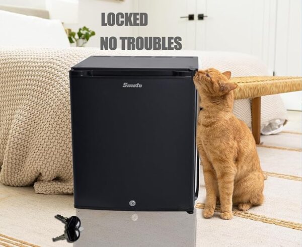 SMETA Mini Fridge with Lock for Bedroom Locking Fridge Quiet Lockable Dorm Refrigerator No Noise Absorption 12V/110V DC for Car Office Medication Compact Storage with Reversible Door, 1.0 Cu.Ft, Black - Image 6