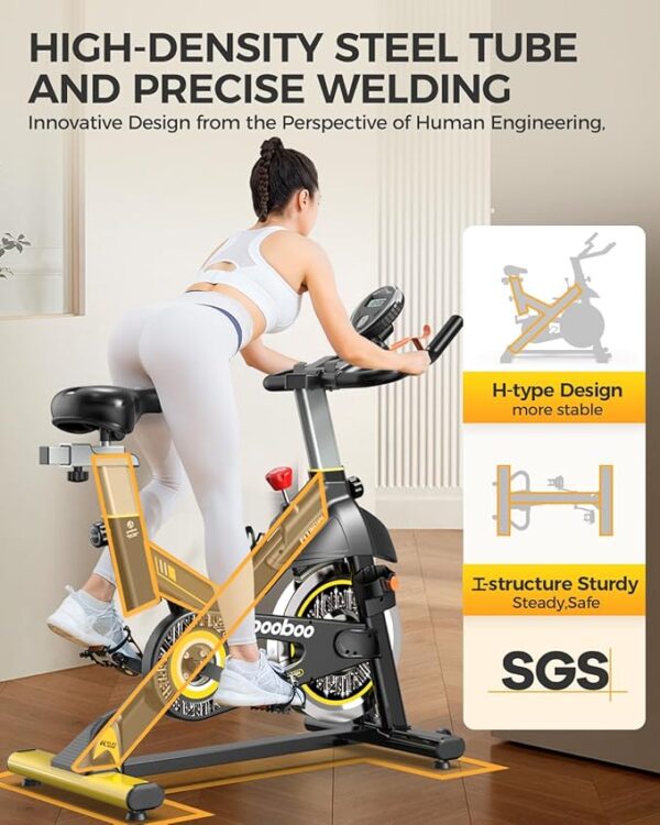 pooboo Exercise Bike, Adjustable Magnetic/Brake Pad Resistance Silent Belt Drive, Indoor Cycling Bike for Home Cardio, Fitness Stationary Bike with 350lbs/300lbs Weight Capacity &Upgraded Version Seat - Image 2