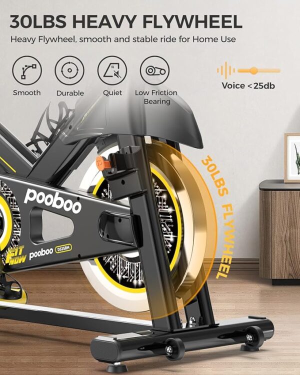 pooboo Exercise Bike, Adjustable Magnetic/Brake Pad Resistance Silent Belt Drive, Indoor Cycling Bike for Home Cardio, Fitness Stationary Bike with 350lbs/300lbs Weight Capacity &Upgraded Version Seat - Image 3