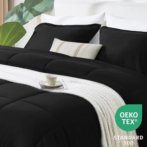 CozyLux Queen Size Comforter Sets - Black Comforter Queen Size, 3 Pieces Box Stitched Soft Lightweight Bed Set, All Season Bedding Sets with 1 Down Alternative Comforter and 2 Pillow Shams - Image 5