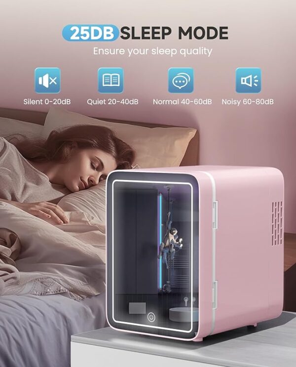 Skincare Fridge With Dimmable LED Light Mirror, 4L Makeup Mini Fridge for Bedroom, Car, Office & Dorm, Cooler & Warmer, Portable Small Refrigerator for Cosmetics, Skin Care and Food, Pink - Image 6