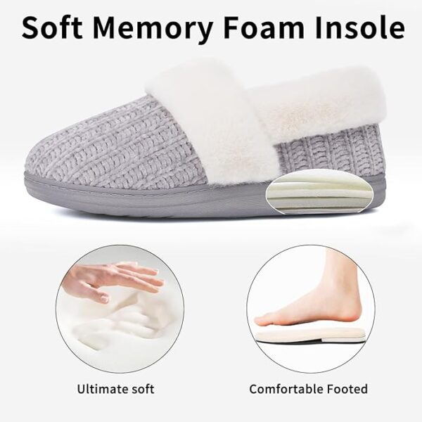 Evshine Women's Fuzzy Memory Foam Closed Back Slippers Chenille Knit Fleece Lined House Shoes - Image 4
