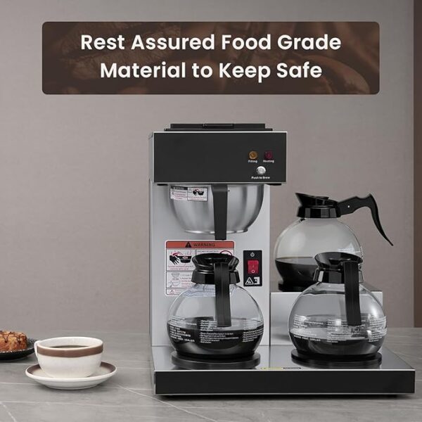 SYBO 12-Cup Commercial Coffee Maker, Pour Over Drip Coffee Maker Brewer with 3 Lower Warmers and 3 Glass Decanters, Stainless Steel Cafetera - Image 3