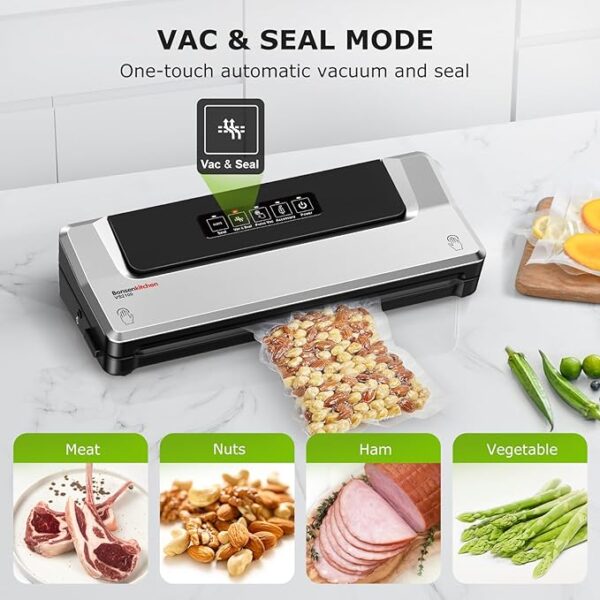 [Updated 2025] Bonsenkitchen Vacuum Sealer Machine + 40 Vacuum Bags, Fast-Compact/Multi-Functional Food Vacuum Sealer with External Vacuum System, Silver - Image 3