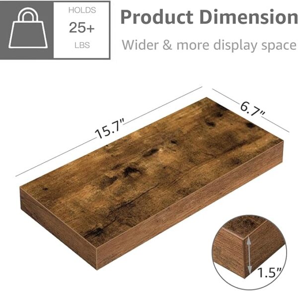 QEEIG Floating Shelves for Wall Bathroom Shelf Bedroom Kitchen Farmhouse Small Book Shelf 16 inch Set of 3, Rustic Brown (015-BN3) - Image 3