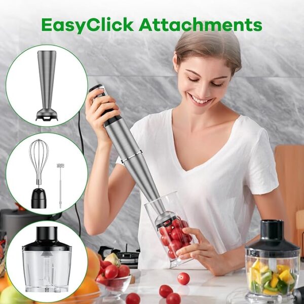 Immersion Blender Handheld Corded Hand Blender 1100W, Trigger Variable Speed 5 in 1 Stick Blender, Emulsion Blender with Chopper, Whisk and Frother for Soup, Baby Food and Smoothies - Image 3