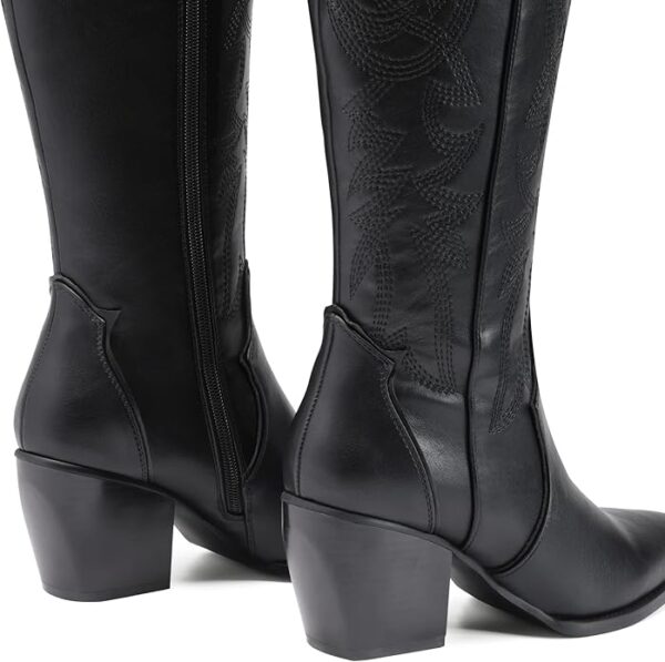 DREAM PAIRS Womens Cowboy Boots Comfortable Pull On Zipper Chunky Heel Pointed Toe Embroidered Western Cowgirl Knee High Boots Girls Ladies Retro Tall Boot - Image 3