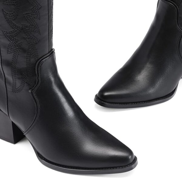 DREAM PAIRS Womens Cowboy Boots Comfortable Pull On Zipper Chunky Heel Pointed Toe Embroidered Western Cowgirl Knee High Boots Girls Ladies Retro Tall Boot - Image 2
