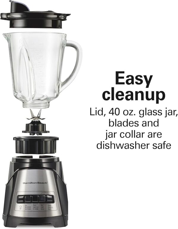 Hamilton Beach Power Elite Wave Action Blender For Shakes and Smoothies, 40 Oz Glass Jar, 12 Functions Including Puree, Crush Ice, Black, 700 Watts, Black (58148A) - Image 3