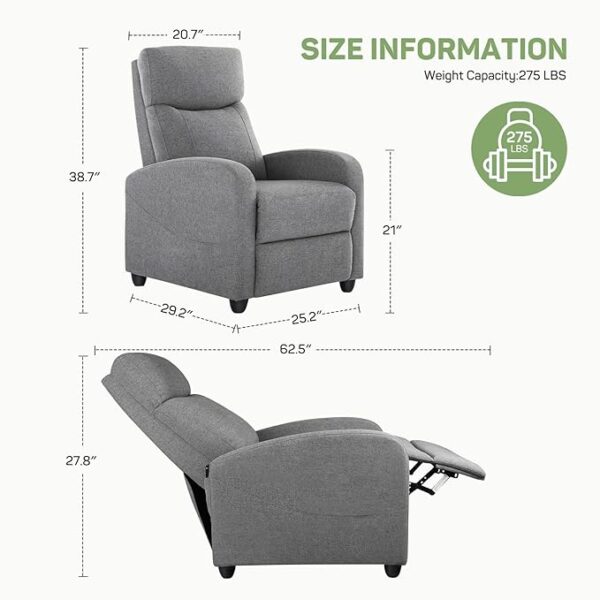 Recliner Chair with Massage and Lumbar Support, Small Fabric Home Theater Seating, Adjustable Modern Reclining Chair for Adults in Living Room - Image 3