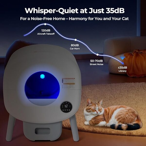 Self Cleaning Cat Litter Box: Extra Large Automatic Litter Box for Multiple Cats with Mat - Odor-Free Waste Disposal Litter Robot with App Control Ambient Light - Image 3