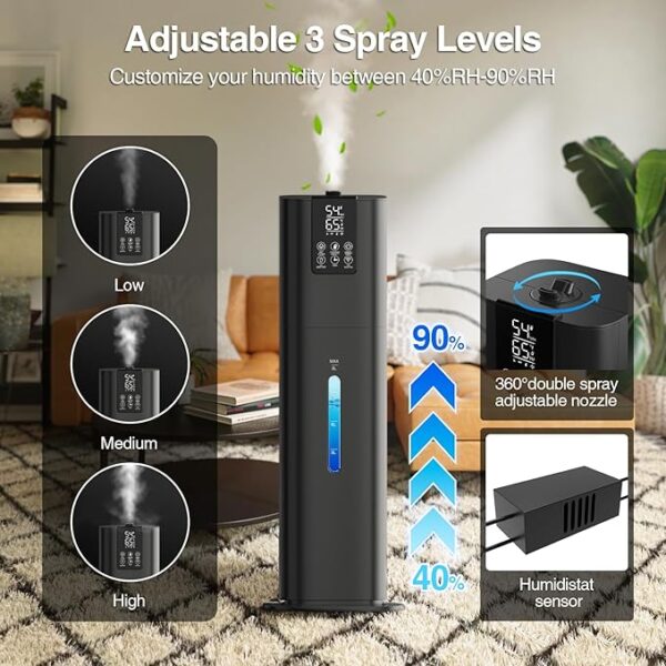 Smart Humidifiers Large Room Bedroom Home, 2.11Gal(8L) Quiet Top Fill Cool Mist Humidifier, Smart App & Remote Control, 3 Speed Humidifier with 360° Nozzle, Humidity Setting for Baby Office - Image 5