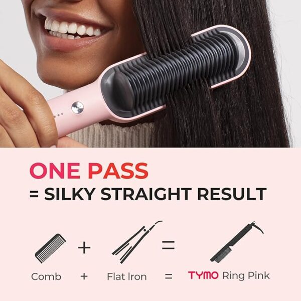 TYMO Ring Hair Straightener Brush – Hair Straightening Iron with Built-in Comb, 20s Fast Heating & 5 Temp Settings & Anti-Scald, Perfect for Professional Salon at Home, Sakura Pink - Image 6
