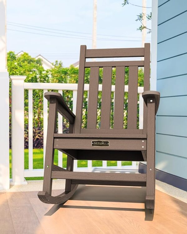 SERWALL Outdoor Rocking Chair Set of 2, HDPE Rocking Chairs for Adult, All Weather Porch Rockers for Lawn Garden, Coffee - Image 3