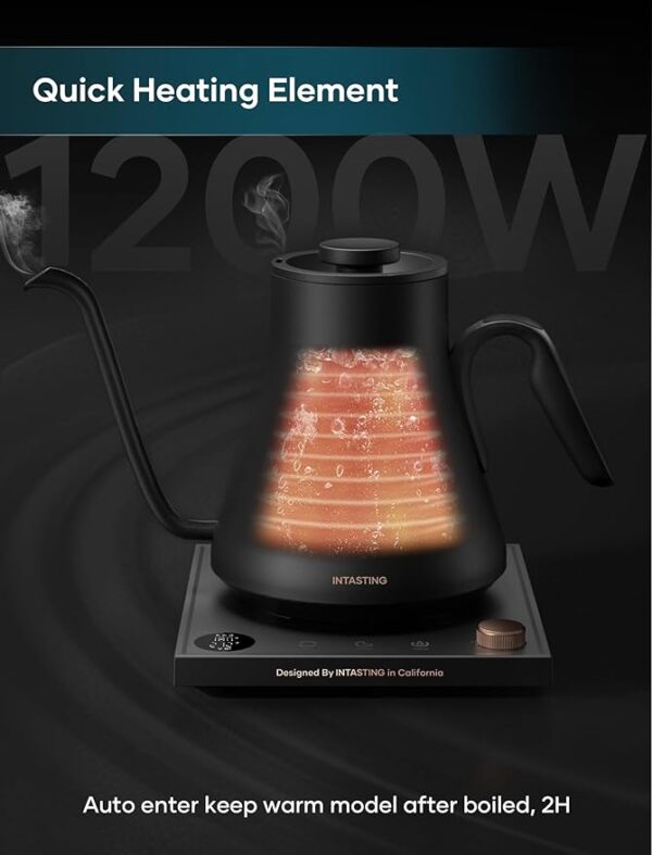 Electric Kettles, Gooseneck Electric Kettle, ±1℉ Temperature Control, Stainless Steel Inner, Quick Heating, for Pour Over Coffee, Brew Tea, Boil Hot Water, 0.9L Black - Image 2