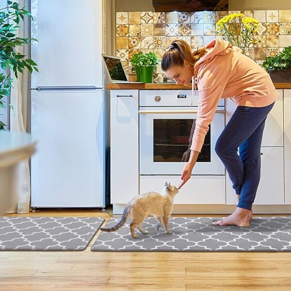 KMAT Kitchen Mat [2 PCS] Cushioned Anti-Fatigue Kitchen Rug, Waterproof Non-Slip Kitchen Mats and Rugs Heavy Duty PVC Ergonomic Comfort Foam Rug for Kitchen, Floor Home, Office, Sink, Laundry,Grey - Image 4