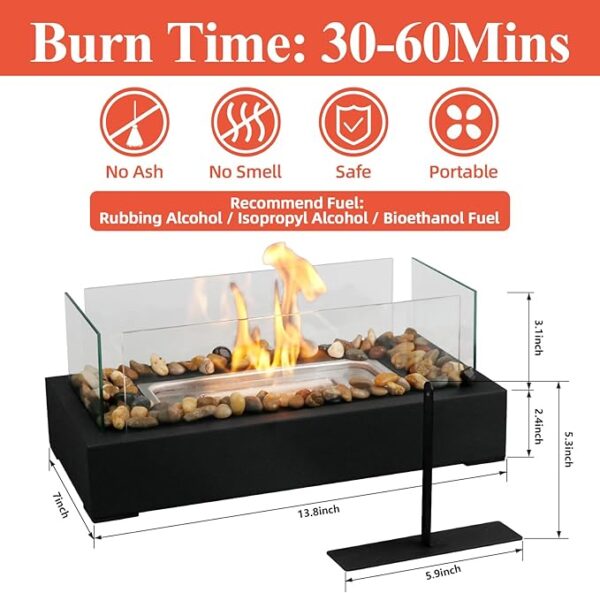 Tabletop Fire Pit - Safer Stainless Steel Small Table Fireplace with Cobblestone for Dinner Parties, Smores Maker - Indoor/Outdoor Portable Mini Table Top Firepit - Housewarming Gift - Image 3