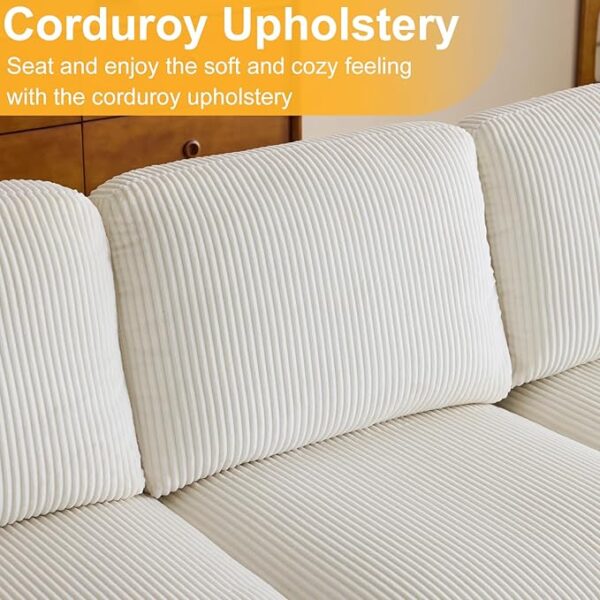 Karl home U-Shape Sectional Sofa Couch 111" Modern 4-Seat Sofa with Chaises Corduroy Fabric Upholstered Covertible Couch with Wood Grain Legs for Living Room, Reception Room, Apartment, Beige - Image 3