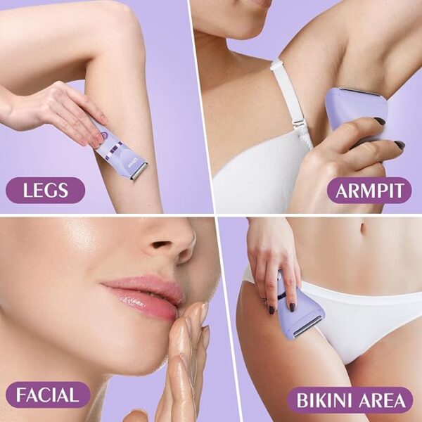 Ufree Bikini Trimmer for Women, Electric Razors for Women, Rechargeable Pubic Hair Trimmer Womens Electric Shaver for Legs Body Hair, Bikini Shaver IPX7 Waterproof, Gifts for Women, Purple - Image 6