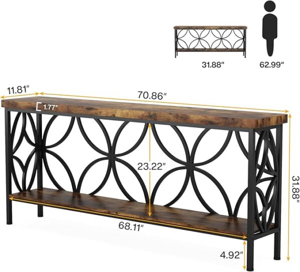 Tribesigns 70.9-Inch Narrow Sofa Table, Industrial Long Sofa Table Behind Couch, Entry Console Table with Storage for Entryway, Living Room, Foyer, Unique Design, Rustic Brown - Image 2