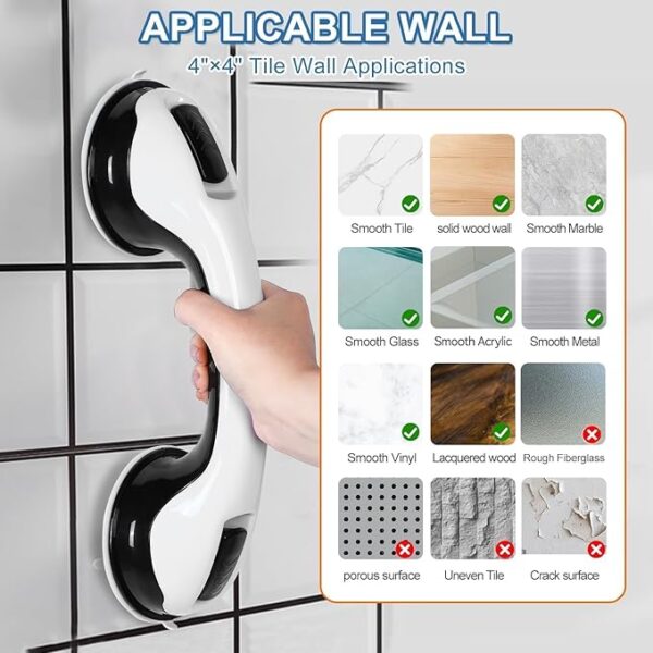 Grab Bars for Bathtubs and Showers, 2 Pack Shower Handle 12 Inch Strong Suction Shower Bar, Safety Bars for Shower Chair, Bathroom Grab Bar for Senior -Black White - Image 4