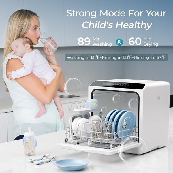 EUHOMY Mini Portable Dishwasher Countertop Compact Dishwashers, Tabletop Small Dishwasher with 5L Built-in Water Tank with 6 Modes and Baby Care for Apartments& RVs, No Hookup Needed - Image 4