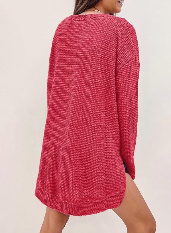 SHEWIN Long Sleeve Shirts For Women Oversized Sweatshirt Crewneck Waffle Knit Spring Tops for Women 2025 - Image 3