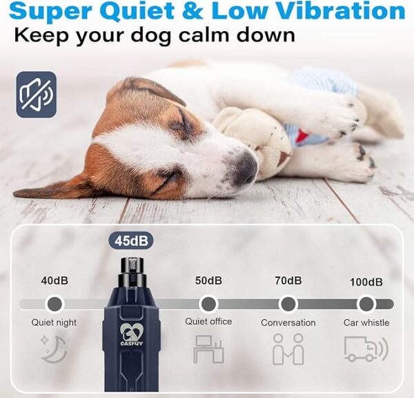 Casfuy 6-Speed Dog Nail Grinder - Newest Enhanced Pet Nail Grinder Super Quiet Rechargeable Electric Dog Nail Trimmer Painless Paws Grooming & Smoothing Tool for Large Medium Small Dogs (Blue) - Image 3